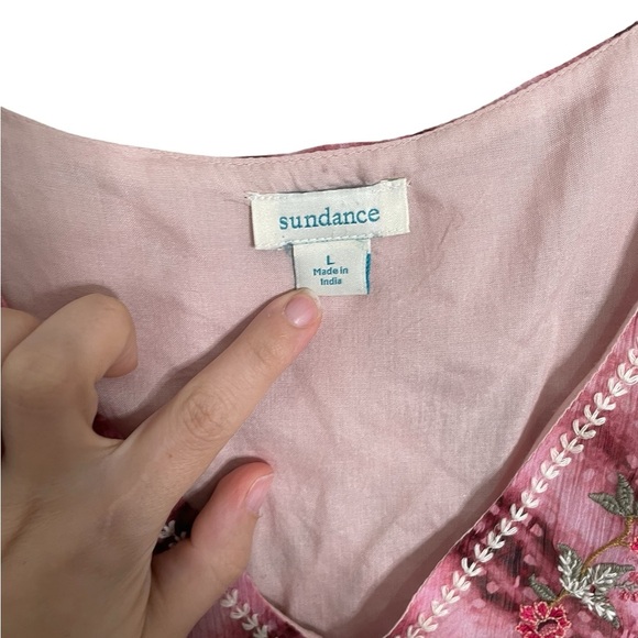 Sundance Pink Embroidered V-Neck Tie Dye Boho Dress Large - Picture 3 of 8